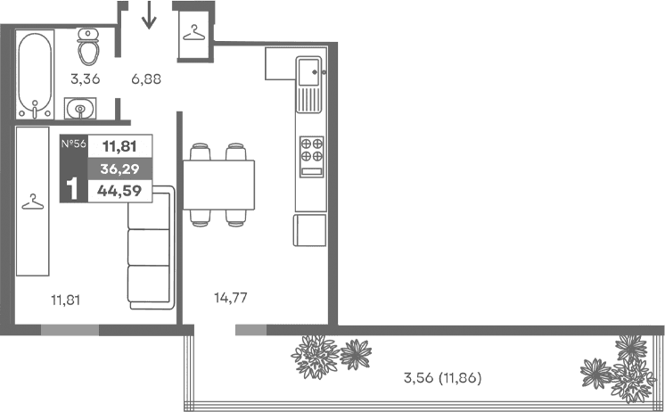 1-комн., 32.73 м²