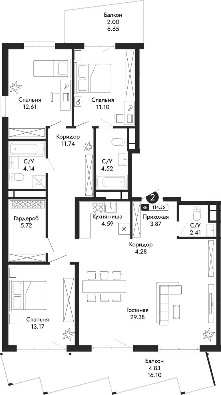 4-комн., 107.53 м²