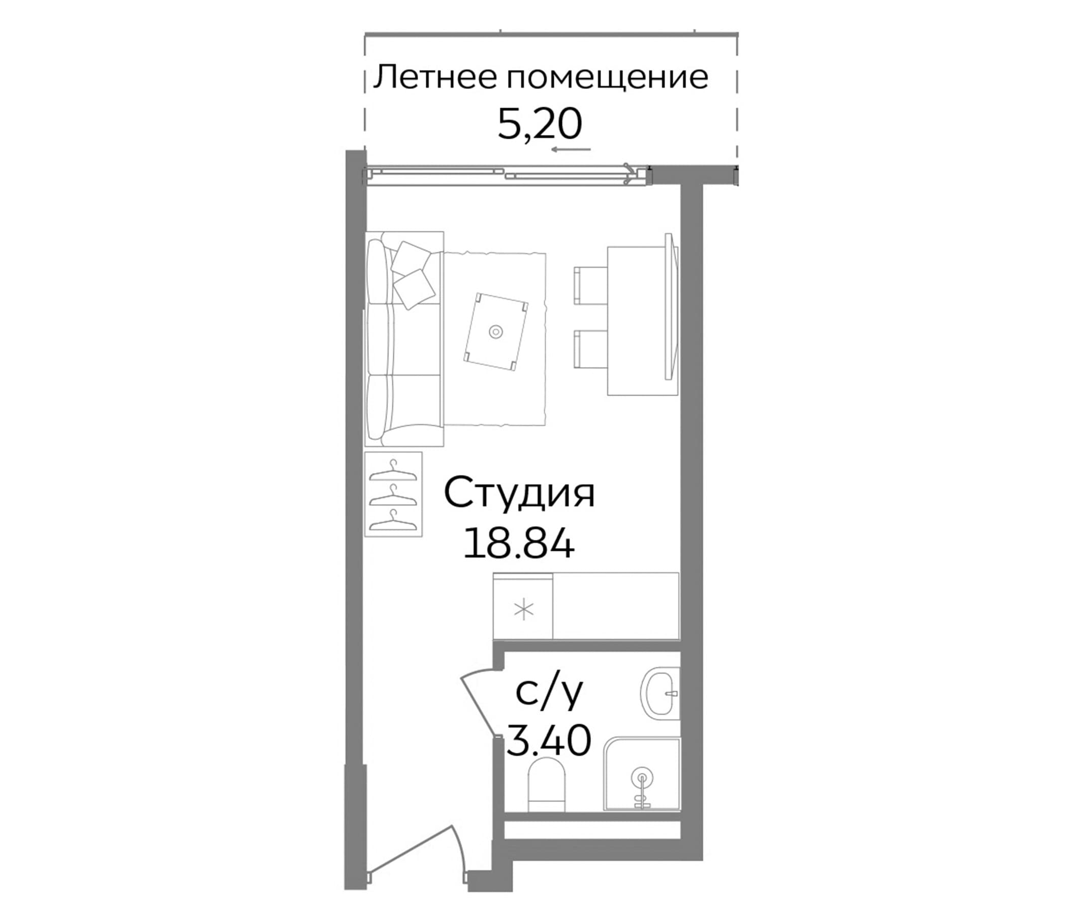 Студия, 22.24 м²