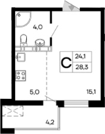 Студия, 24.1 м²