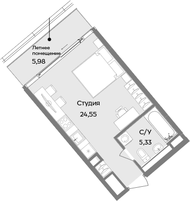Студия, 29.88 м²