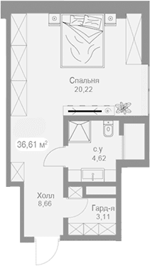 Студия, 37.11 м²