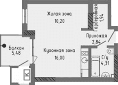 Студия, 35.29 м²