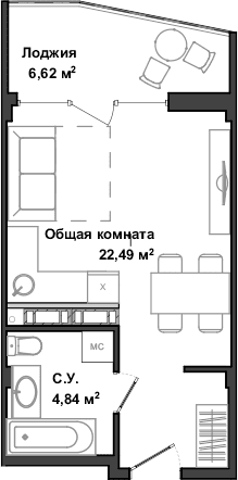 Студия, 27.33 м²