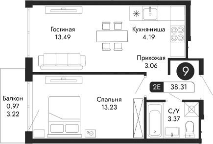 2-комн., 36.69 м²