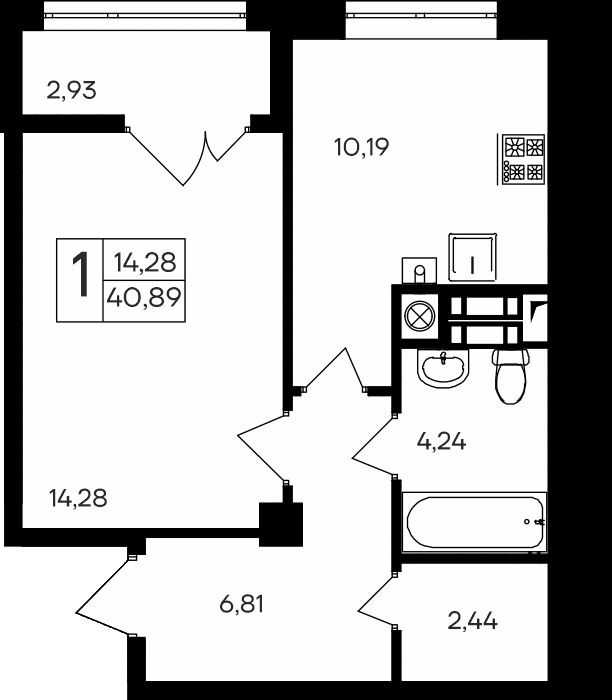1-комн., 37.96 м²
