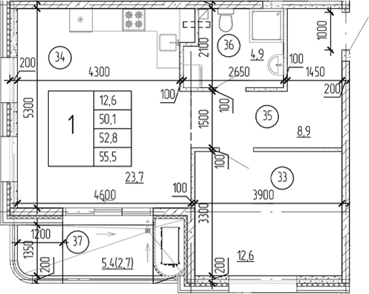 1-комн., 50.1 м²