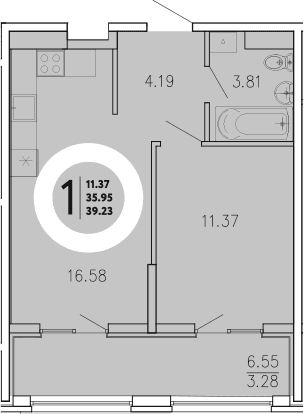 1-комн., 35.95 м²