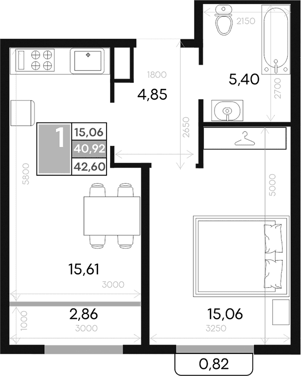 1-комн., 40.92 м²