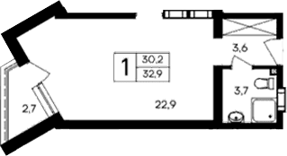 Студия, 30.2 м²
