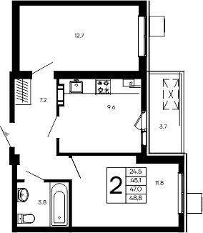 2-комн., 45.1 м²