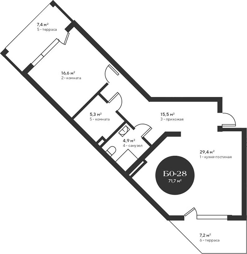 2-комн., 71.7 м²