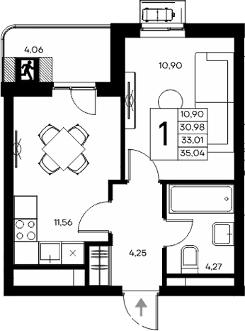 1-комн., 30.98 м²