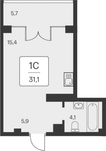 Студия, 25.4 м²
