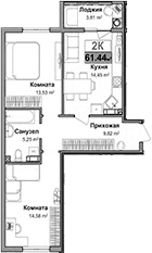 2-комн., 53.89 м²