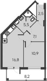 2-комн., 42.8 м²