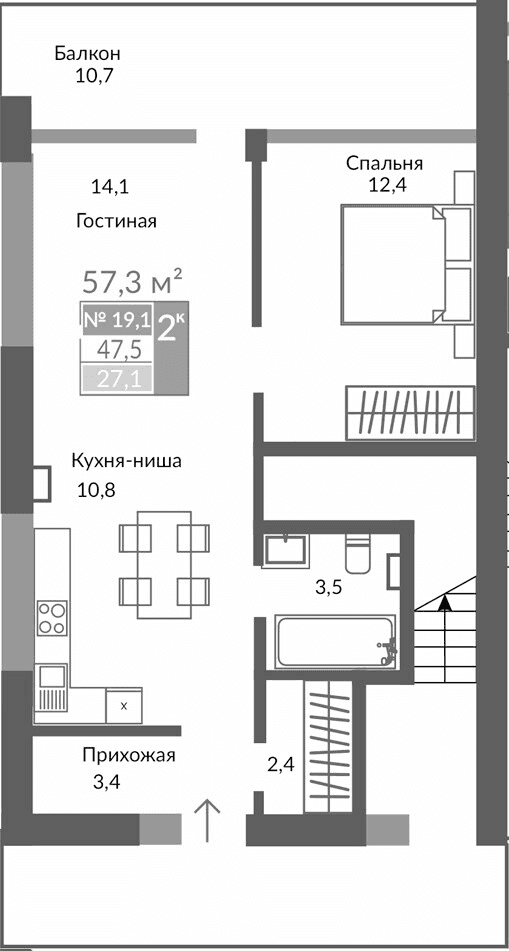 2-комн., 46.6 м²