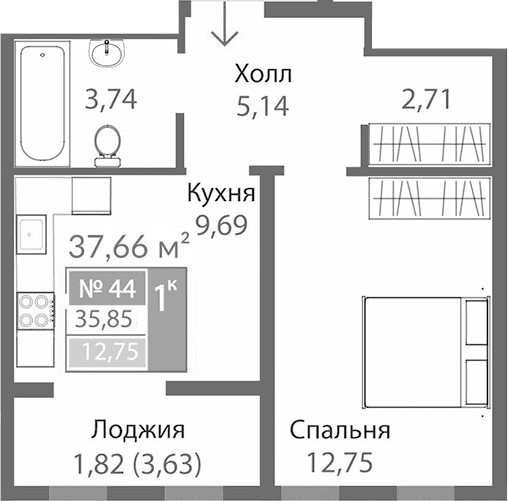 1-комн., 34.03 м²