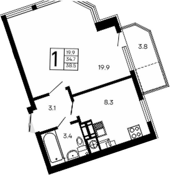 1-комн., 34.7 м²