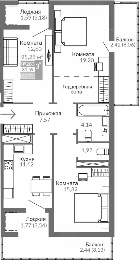 3-комн., 72.37 м²