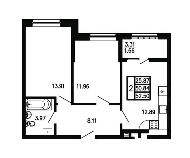2-комн., 50.84 м²