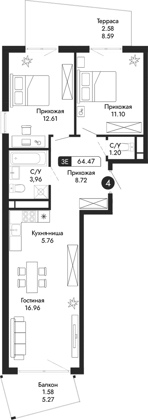 3-комн., 60.31 м²