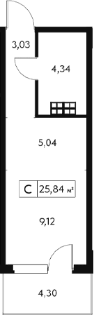 Студия, 24.55 м²
