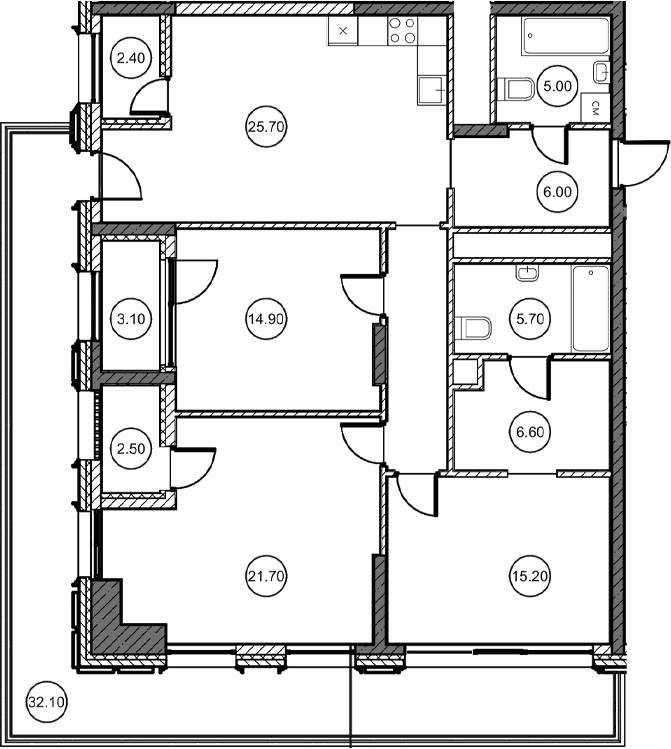 3-комн., 106.87 м²