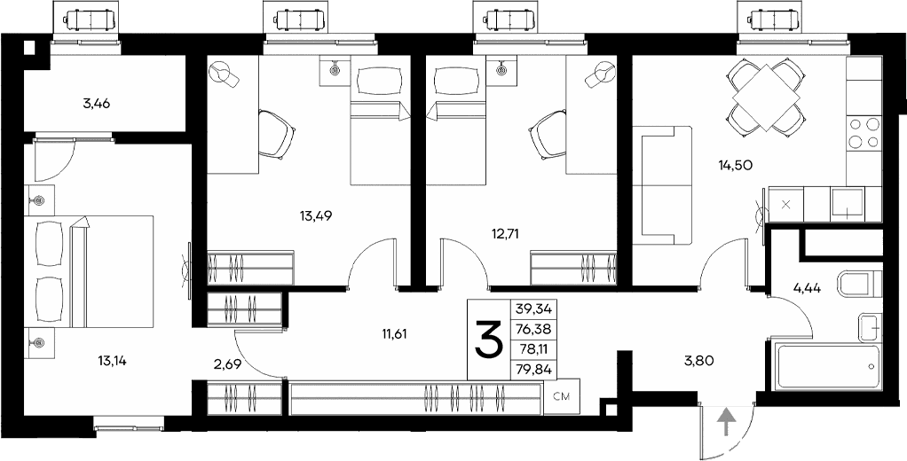 3-комн., 76.38 м²