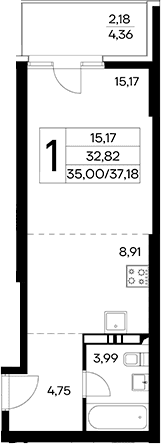 Студия, 35 м²