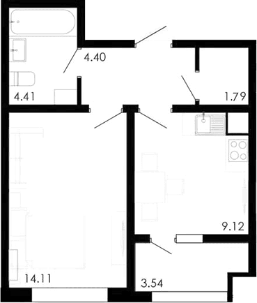 1-комн., 33.83 м²