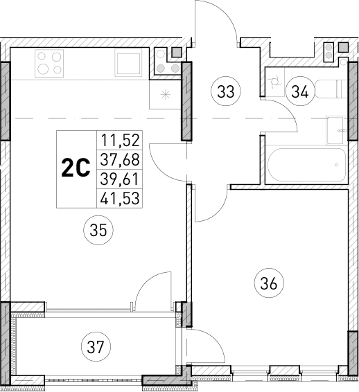 1-комн., 37.68 м²