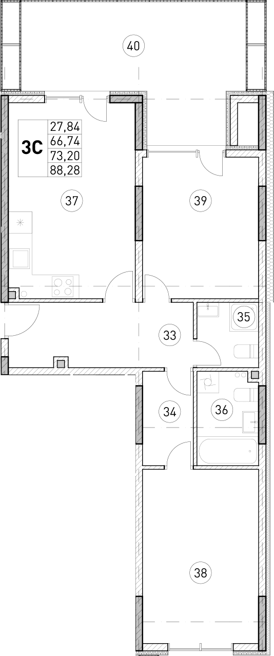 2-комн., 66.74 м²