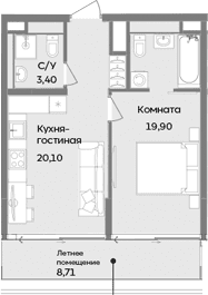 2-комн., 43.4 м²
