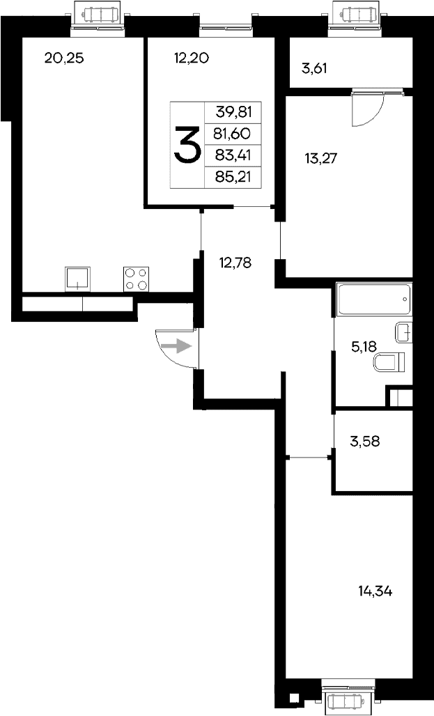 3-комн., 81.6 м²