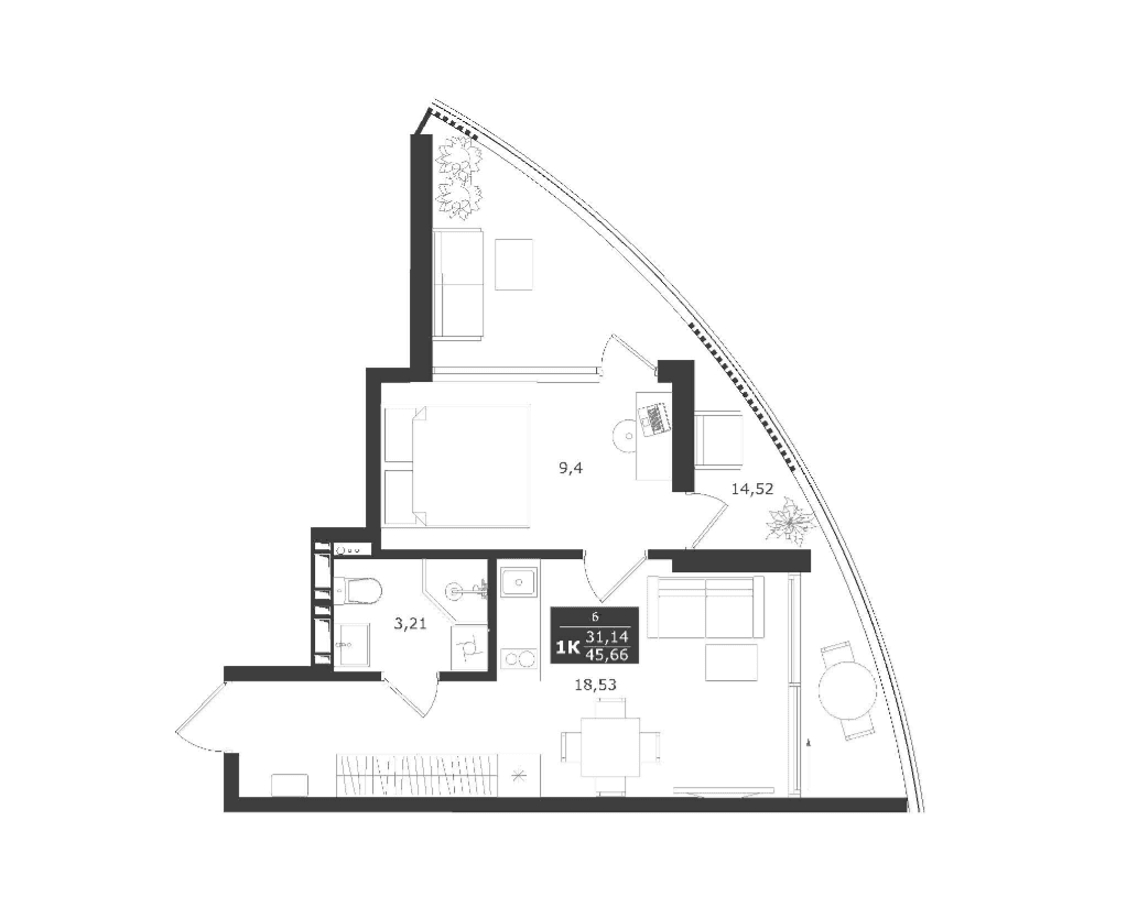 1-комн., 31.14 м²