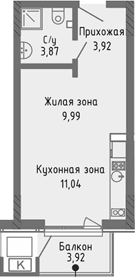 Студия, 28.82 м²
