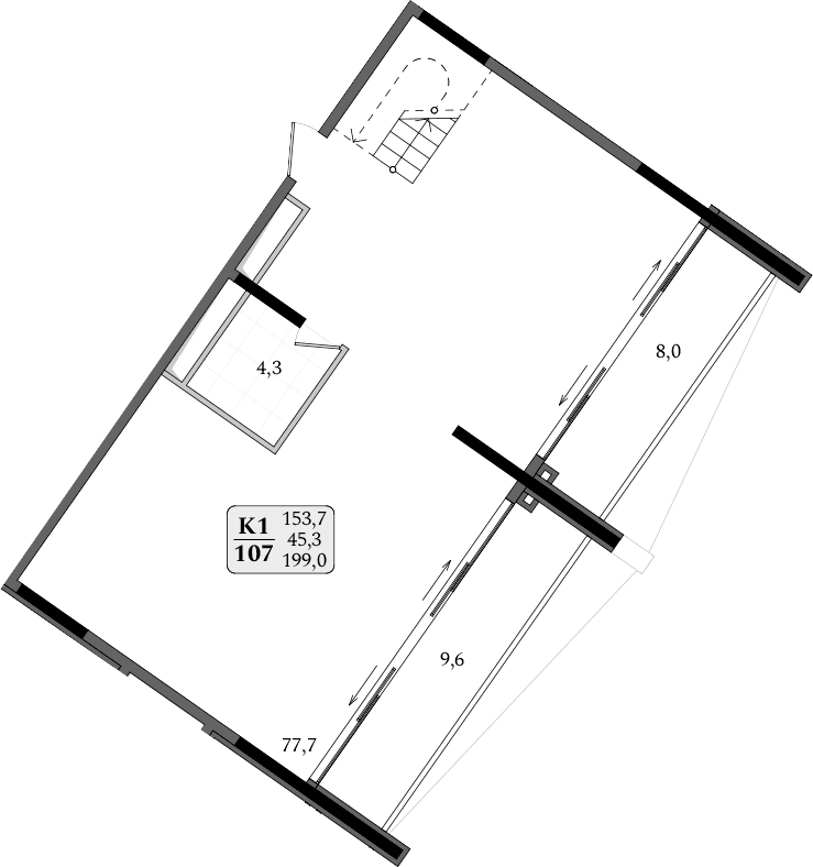 1-комн., 153.7 м²