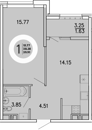 1-комн., 38.28 м²