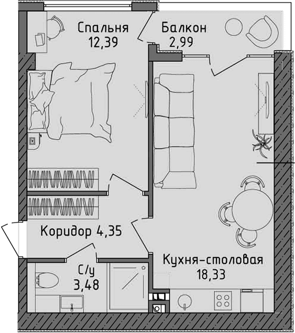 2-комн., 38.55 м²