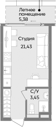 Студия, 24.88 м²
