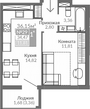 1-комн., 32.79 м²