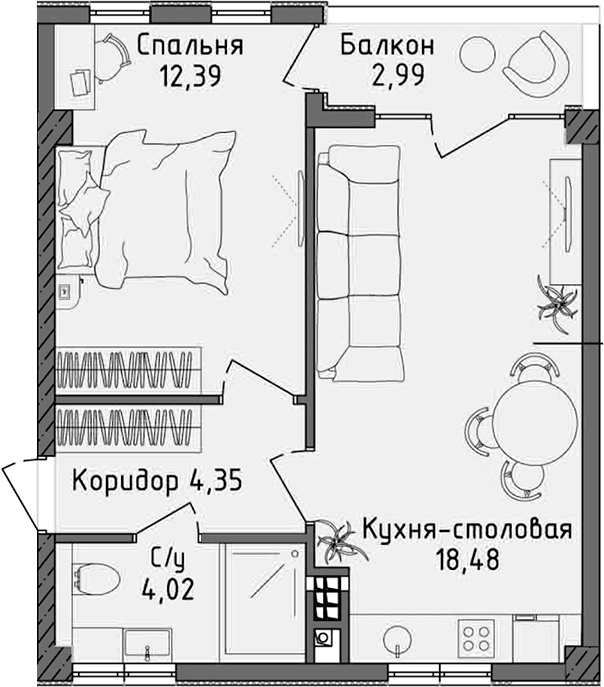 2-комн., 39.24 м²