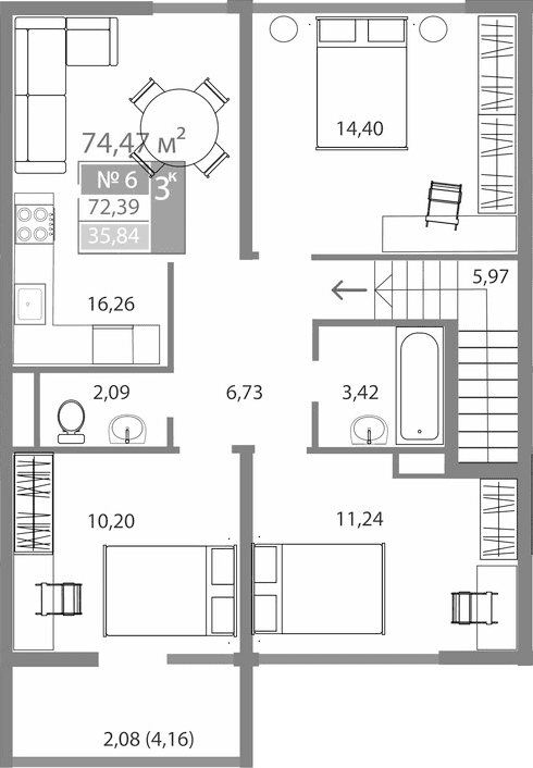 Таунхаусы, 70.31 м²