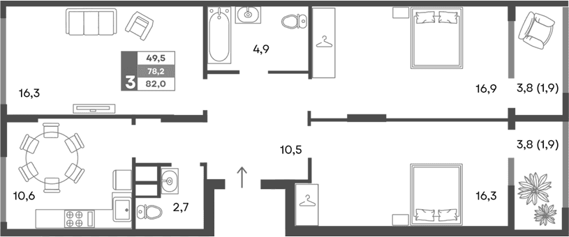 3-комн., 78.2 м²