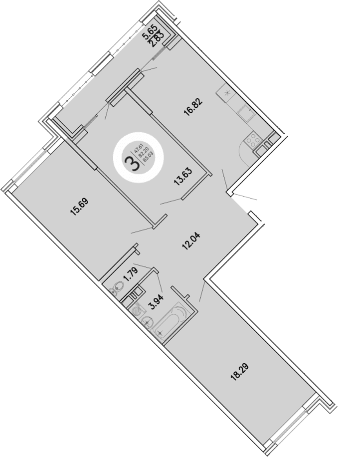 3-комн., 82.2 м²