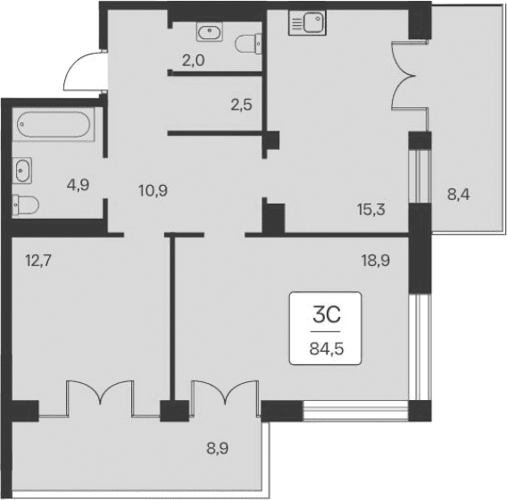 2-комн., 67.2 м²