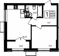 1-комн., 39.6 м²
