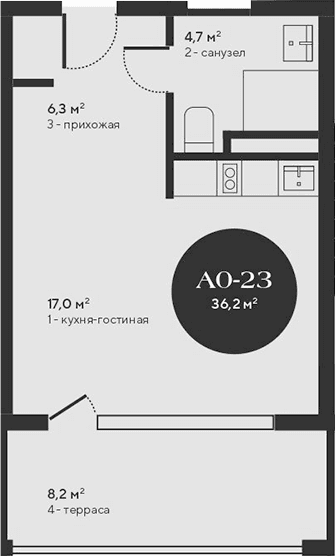 Студия, 28 м²