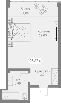 Студия, 31.79 м²